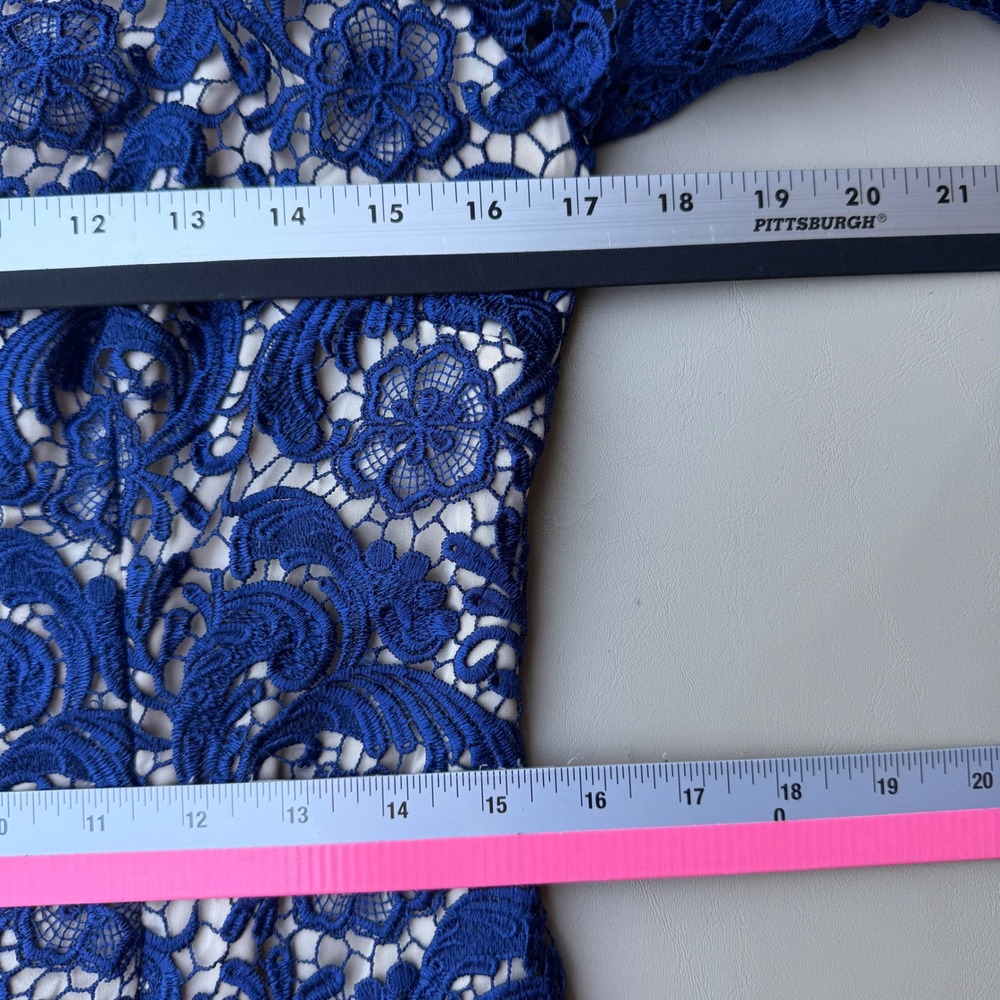 Eliza J Royal Blue Floral Guipure Lace V-Neck Sheath Cocktail Dress Size 10 - Picture 8 of 15